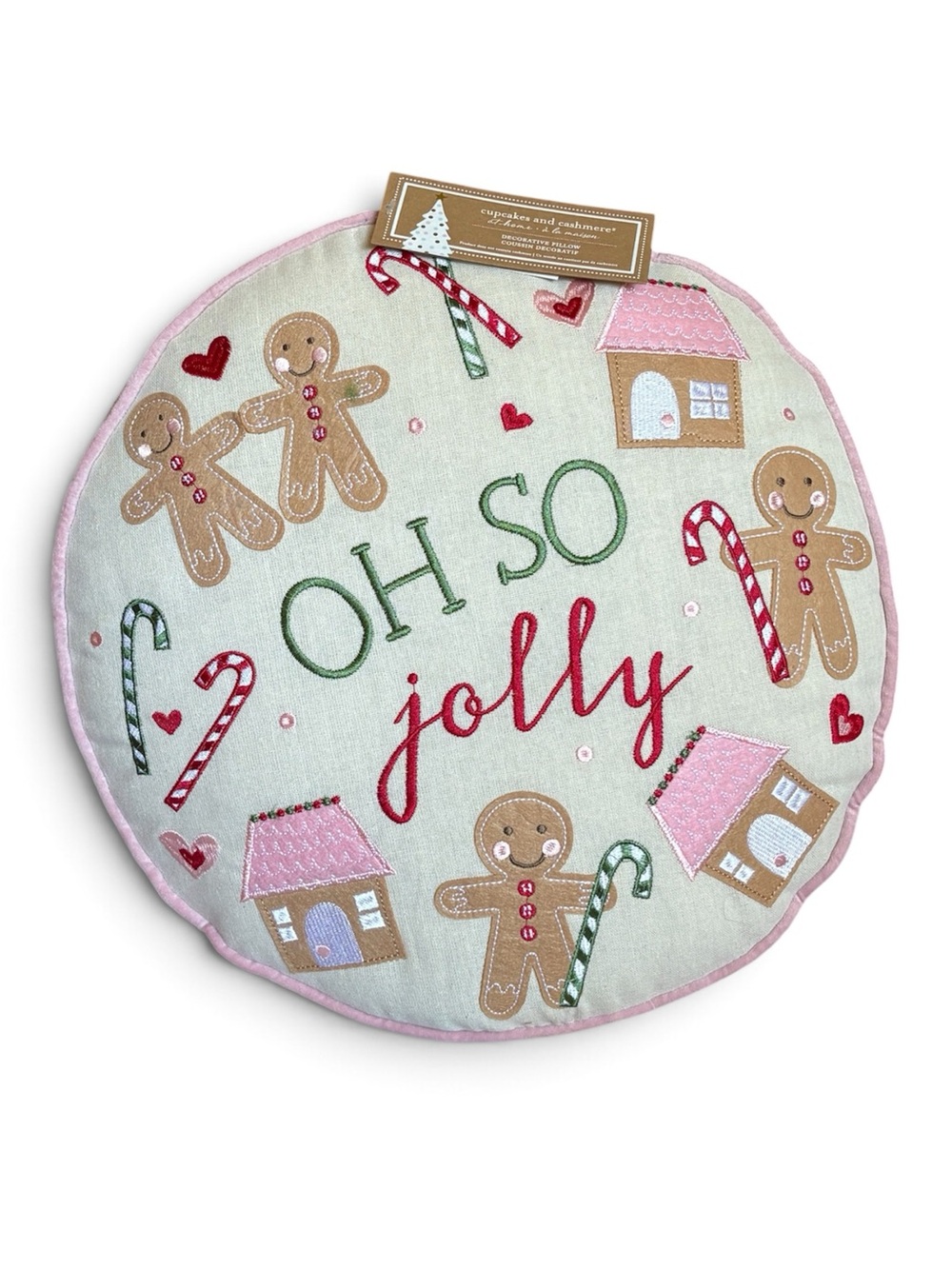 Cupcakes and Cashmere gingerbread holiday pillow Christmas pink/red decor gift